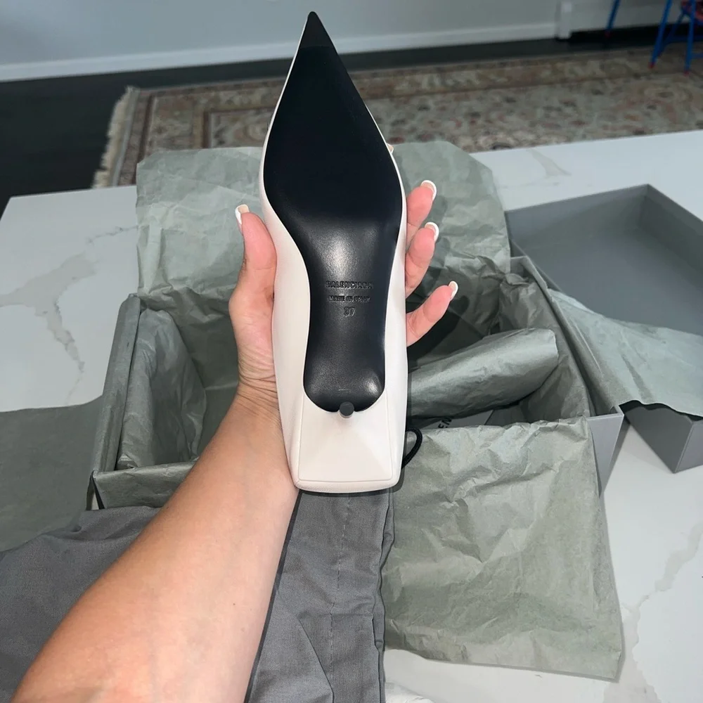 Balenciaga Cream Heels with Silver Detail - Picture 2 of 5